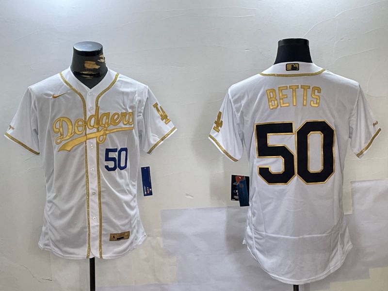 Men Los Angeles Dodgers #50 Betts White Gold Elite 2024 Nike MLB Jersey style 4->los angeles dodgers->MLB Jersey